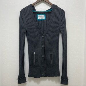 Y2K Aeropostale Gray Ribbed V-Neck Cardigan Sweater Twee Size M
